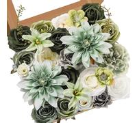 Serwalin Boîte de fleurs artificielles vertes, fleurs en soie avec tiges, fleurs artificielles réalistes pour bouquets de mariage, centres de table, décoration de fête prénatale (vert)