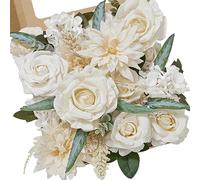 Serwalin Fleurs artificielles beige champagne en soie pour bouquets de mariage, fleurs de gâteau de mariage bohème pour centres de table, arrangements de fête, fête prénatale, décoration d'intérieur