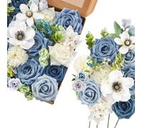 Serwalin Fleurs artificielles bleu poudré et blanc pour bouquet de mariage, centres de table, arrangements de fête, fête prénatale, décoration d'intérieur, arrangement floral