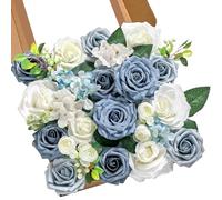 Serwalin Fleurs artificielles bleues en fausse soie mousse pour mariage, roses blanches avec tiges pour bouquet de mariée, décoration de fête à domicile, centres de table en fausse fleur pour