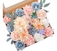 Serwalin Fleurs artificielles bleues et roses en soie pour bouquets de mariage, arrangements de bouquets de mariage, fête prénatale, décoration de gâteau d'intérieur