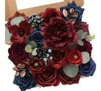 Serwalin Fleurs artificielles bordeaux, bleu marine, fausses fleurs de mariage, fleurs de gâteau pour bouquets de mariage, centres de table, arrangements floraux, décoration de fête