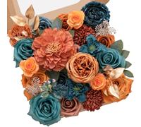 Serwalin Fleurs Artificielles, Centre de Table en Soie Orange Brûlé et Ciel, Bouquet de Fleurs Fausses en Boîte pour Mariage, Douche de Bébé, Fête, Artisanat DIY, Décoration de Gâteau à la Maison