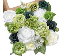 Serwalin Fleurs artificielles en soie pour gâteaux, fleurs blanches et vertes pour bouquets de mariage, centres de table, fête prénatale, décoration d'intérieur