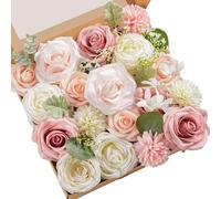 Serwalin Fleurs artificielles pour bouquets de mariage faits maison, décoration de gâteau, roses mélangées, combinées, fleurs roses et blanches, centres de table, arrangements pour fête, table, chaise