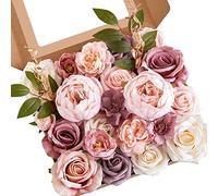 Serwalin Fleurs artificielles roses pour gâteau de mariage, fausses pivoines poudrées pour bouquets, centres de table, décoration d'intérieur, fête prénatale, fête prénatale, fleurs avec tiges