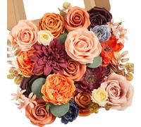 Serwalin Fleurs d'automne artificielles orange bordeaux en soie pour mariage, décoration de gâteau, décoration de fête, fleurs artificielles pour bouquets de mariée, arrangements floraux