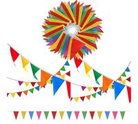 SERWOO 290 Pcs Multicolor Pennant Banner, 140M Décorations en Tissu de Nylon Drapeaux Fanion Triangle Banderole Coloré pour Fête Cérémonies Mariage et Jardin (6,8-7,8M par chaque Banderole)