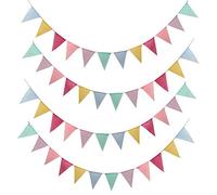 SERWOO 48 Drapeaux de Triangle en Toile de Jute Multicolore, 4 x Guirlandes de Fanions Bannière Banderole Triangle Vintage Decoration pour Cérémonie Mariage (4,2M/Chaque Guirlande)