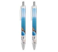 SERYMJ Santorini Island Lot de 2 stylos à bille rétractables noirs à pointe moyenne de 0,55 mm avec prise en main super douce pour homme et femme