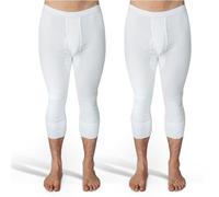 SES caleçon Long Coton, Pack de 2 caleçons 3/4 Longs Hommes en côtes Fines, Taille 3XL, avec Braguette et Ceinture Douce, en Coton/calson Long pour Homme Blanc Jambes 3/4 Longues