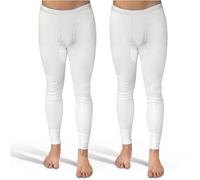 SES caleçon Long Coton, Pack de 2 caleçons Longs Hommes en côtes Doubles, Taille S, avec Braguette et Ceinture Douce, en Coton/calson Long pour Homme Blanc Jambes Longues