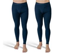 SES caleçon Long Coton, Pack de 2 caleçons Longs Hommes en côtes Fines, Taille S, avec Braguette et Ceinture Douce, en Coton/calson Long pour Homme Marine Jambes Longues