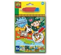 SES Creative 00131 Livre de Coloriage à l'Eau Safari - Avec Stylo à Eau Réutilisable - Coloriage sans Taches - Pages Réutilisables
