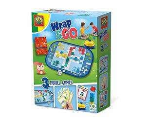 SES Creative 02236 - Wrap&Go Jeux de Voyage - Petits Chevaux - Jeu de Famille - Jeu de rapidité et Correspondance, 3 en 1