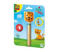 SES Creative 02303 - Attrape la Balle - Chat, Bois Solide, Illustrations Amusantes du Chat et de la Souris, stimule la Coordination Mains-Yeux