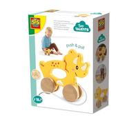 SES Creative 13203 Jouet à Tirer Tricératops en Bois 2-en-1 - Jeu Créatif pour Enfants dès 18 Mois - Utilisable comme Jouet à Tirer ou à Pousser - Stimule la Coordination