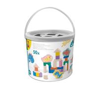 SES Creative 13204 Blocs en Bois - Dino - 50 Pièces dans Un Seau - Jeu Créatif pour Enfants dès 12 Mois - Construisez des Tours et Formes - Idéal pour Jouer et Apprendre