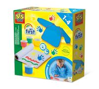 SES Creative 14449 - My first - Mon premier kit de peinture au doigt avec un tablier, 4 couleurs de peinture vives, facilement lavables, pour les enfants à partir de 1 an