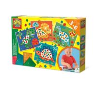 SES Creative 14641 - J'apprends la mosaïque - Dinosaures, 4 grandes cartes de dino avec des autocollants métalliques, set complet pour les enfants
