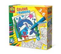 SES Creative 14690 - Coloriage par numéros - Crayons feutre, 6 grandes pages de coloriage avec 12 feutres, facile à tenir, capuchon sûr pour les enfants