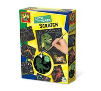 SES Creative | Cartes à gratter phosphorescentes - Dino | Dinausore jouet | 6 Cartes à Gratter avec Stylet en Bois | Fabriqué aux Pays-Bas | Diverses couleurs | Pour les Garçons dès 3 Ans | 14285
