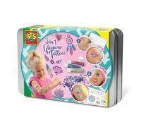 SES Creative Coffret Tatouages 3 en 1 | Activité Manuelle | Paillettes | Diamants | pour Les Filles | à partir de 5 Ans | Plusieurs Couleurs