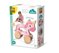 SES Creative Jouet de course 13137 – 2 en 1 licorne en bois pour tout-petits, Jaune