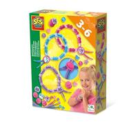 SES Creative - Kit Bracelets de perles 14047 - DIY enfant multicolore 3 lacets perles cœurs étoiles