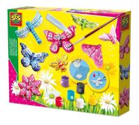 SES Creative - Kit Moulage Plâtre Papillons - 6 Couleurs de Peinture + Pinceau + Paillettes - Activité Créative Enfants 5+