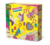 SES Creative | Mosaïque Diamants Porte-clés en Bois | Kit Créatif Enfant 5 Ans+ | 5 Figurines à Peindre et Décorer avec Gouache et Strass | Jouet Écologique Neutre en CO₂ | Pays-Bas | 14702