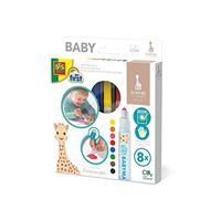 SES Creative | Sophie la Girafe Feutres Bébé Lavables | Kit 8 Crayons de Couleur Enfant | Pointe Sécurisée et Bouchon Anti-Étouffement | Matériel Créatif Bébé Sans Taches | Idée Cadeau Dès 1 An