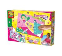SES Creative -Squeegee art-paquet de saut-peinture facilement lavable-Idée cadeau-3 formes en bois sur le thème des licornes et des papillons-5+