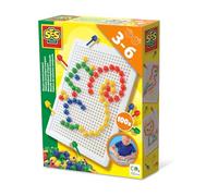 SES Creative | Tableau Mosaïque Compact | 100 Broches Multicolores + Socle Perforé Réutilisable | Activité Manuelle Motricité Fine | Jouet Éducatif Sans Colle 3-6 Ans | CO₂ Neutre | 14046