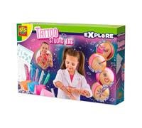SES Creative Tattoo Studio Lab Kit de tatouage temporaire | 4 techniques, 51 tatouages adhésifs, 5 stylos gel pailletés, décorations diamant, feuille métallique