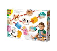 SES Creative -Tiny Talents-Perles sensorielles à lacer - Animaux de la ferme-paquet de saut-Grandes perles sûres dans divers matériaux-Idée cadeau-6 perles en bois représentant des animaux de la ferme