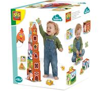 Ses Creative -Tiny Talents-Torre de bloques apilables et trieur de Formes 2 en 1 - Animaux de la Ferme-Paquet de Saut-Illustrations Modernes et colorées