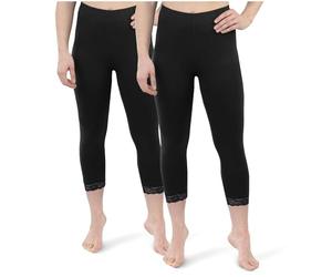 SES Leggings capri avec dentelle 32-34 - 56-58 dans un pack de 2 en coton/Leggings opaques avec dentelle/Leggings élastiques pour femme 3/4 en coton/Leggings pour femme avec dentelle avec une forme