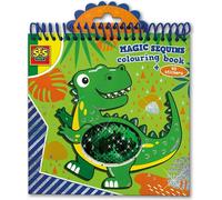 SES Livre de coloriage Dino magique avec paillettes bleu,vert