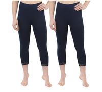 SES Lot de 2 leggings Capri avec dentelle - 32-34 - 56-58 - En coton - Legging opaque avec dentelle - Legging 3/4 - En coton - Avec dentelle - Ajustement parfait, Marine, 42-44