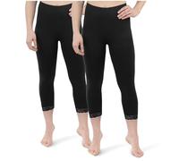 SES Lot de 2 leggings Capri avec dentelle - 32-34 - 56-58 - En coton - Legging opaque avec dentelle - Legging 3/4 - En coton - Avec dentelle - Ajustement parfait, Noir , 50-52