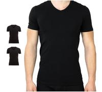 SES Lot de 2 maillots de corps basiques pour homme, avec col en V, 95 % coton, 5 % Eleastan, de qualité supérieure, pour homme, blanc, manches courtes
