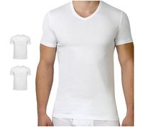 SES Lot de 2 maillots de corps basiques pour homme, avec col en V, 95 % coton, 5 % Eleastan, de qualité supérieure, pour homme, blanc, manches courtes, Blanc., M