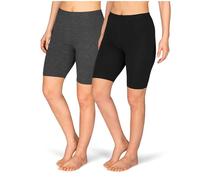SES Lot de 2 shorts de cyclisme pour femme 32-58 en coton - Confortable - Avec ajustement parfait - Convient comme short de cyclisme pour femme, Noir/anthracite chiné, 42-44