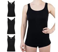 SES Lot de 3 maillots de corps pour femme en 100 % coton, Noir , 52