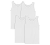 SES Lot de 4 maillots de corps pour garçon 92-182 cm en blanc et coloré - En coton - Sans manches - Bleu et gris, Blanc., 104