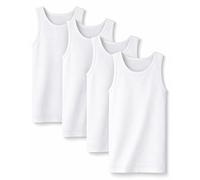 SES Lot de 4 maillots de corps pour garçon 92-182 cm en blanc et coloré - En coton - Sans manches - Bleu et gris, Blanc., 92