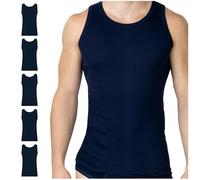 SES Lot de 5 maillots de corps à fines côtes pour homme, tailles S à 4XL, débardeurs, moulants, 100 % coton, avec coupe près du corps, Marine, XXXXL