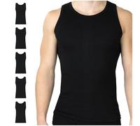 SES Lot de 5 maillots de corps à fines côtes pour homme, tailles S à 4XL, débardeurs, moulants, 100 % coton, avec coupe près du corps, Noir , XXXL
