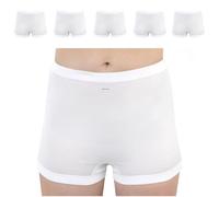 SES Lot de 5 Slips pour Femme - 36-38 à 64-66 - Blanc - 100% Coton - Lavable à 95 °C - Taille Haute et Poignets Doux - Culottes Respirantes avec Jambes, Blanc., 42-44